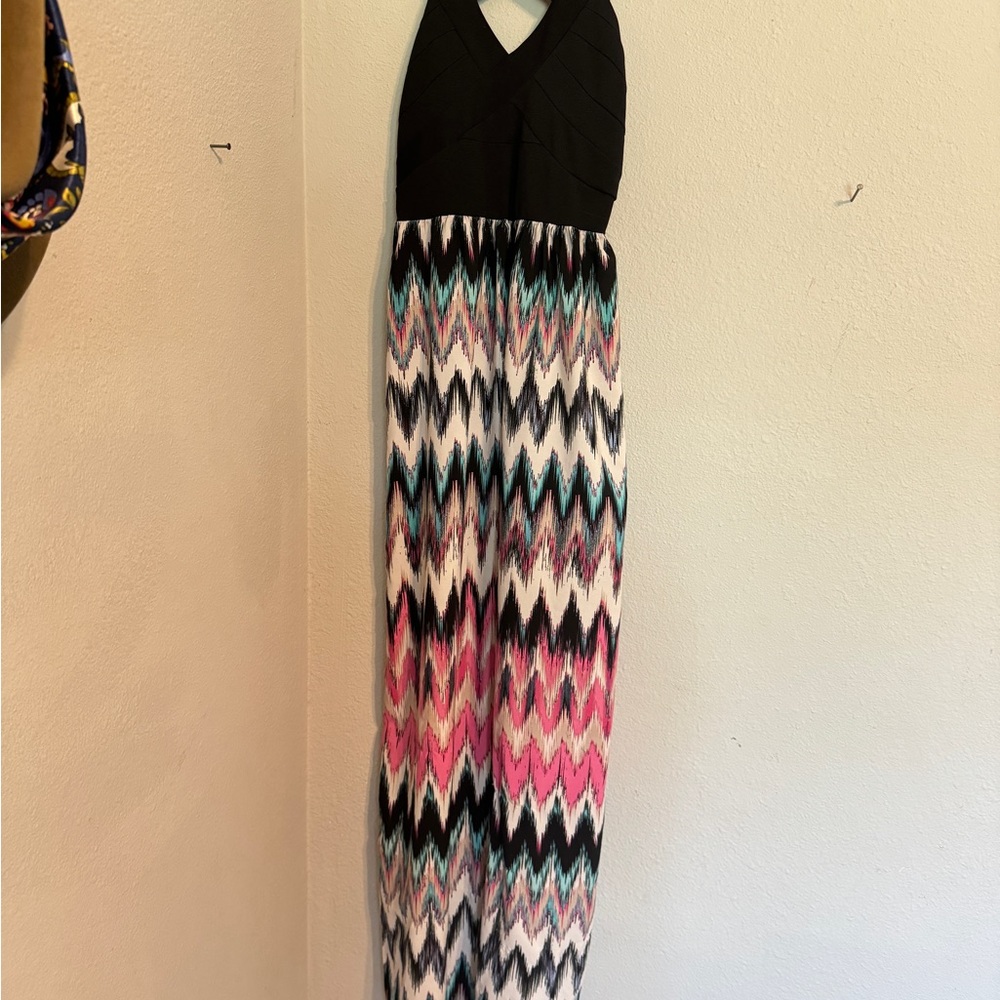 Crystal Doll Black and Multicolor Maxi Dress